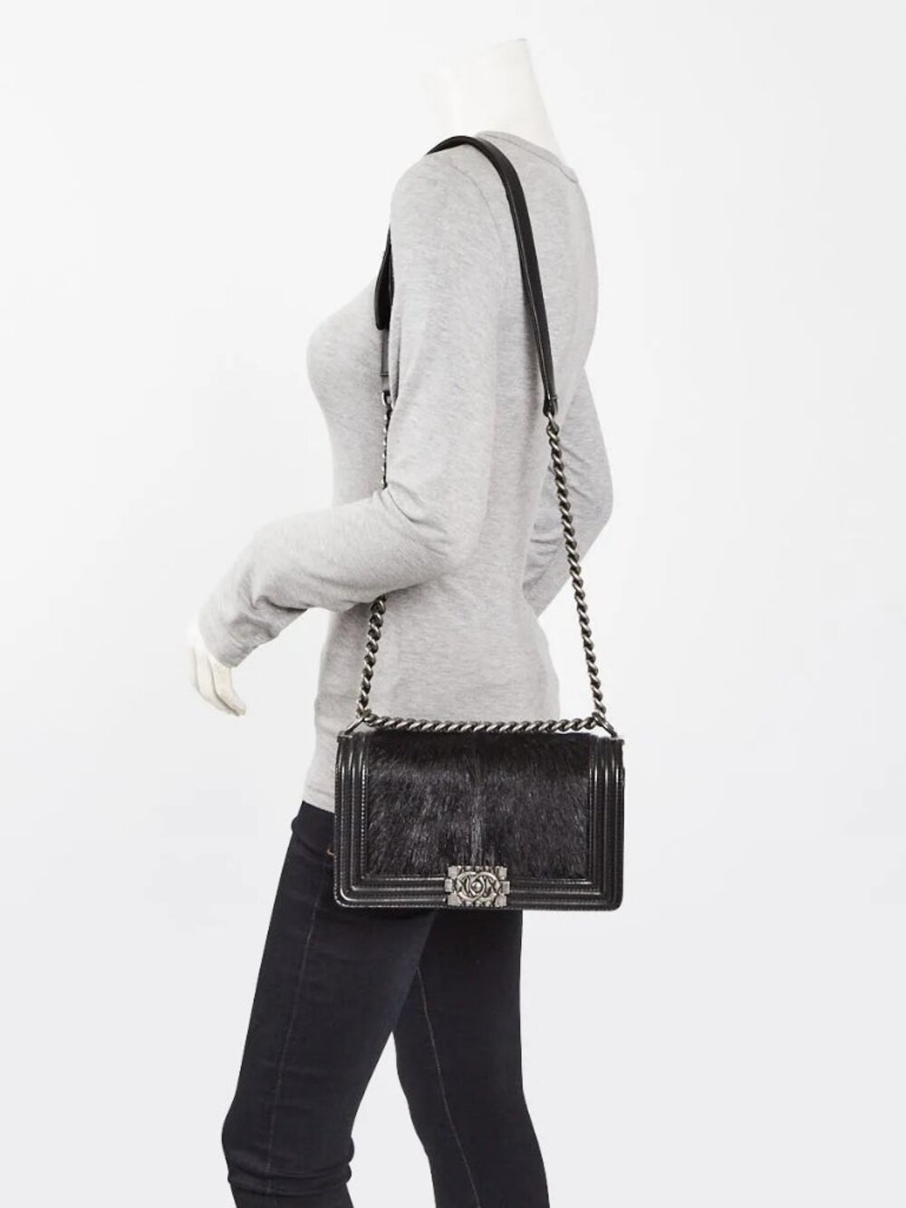 Chanel Black Leather Goat Fur Paris-Salzburg Medium Boy Bag